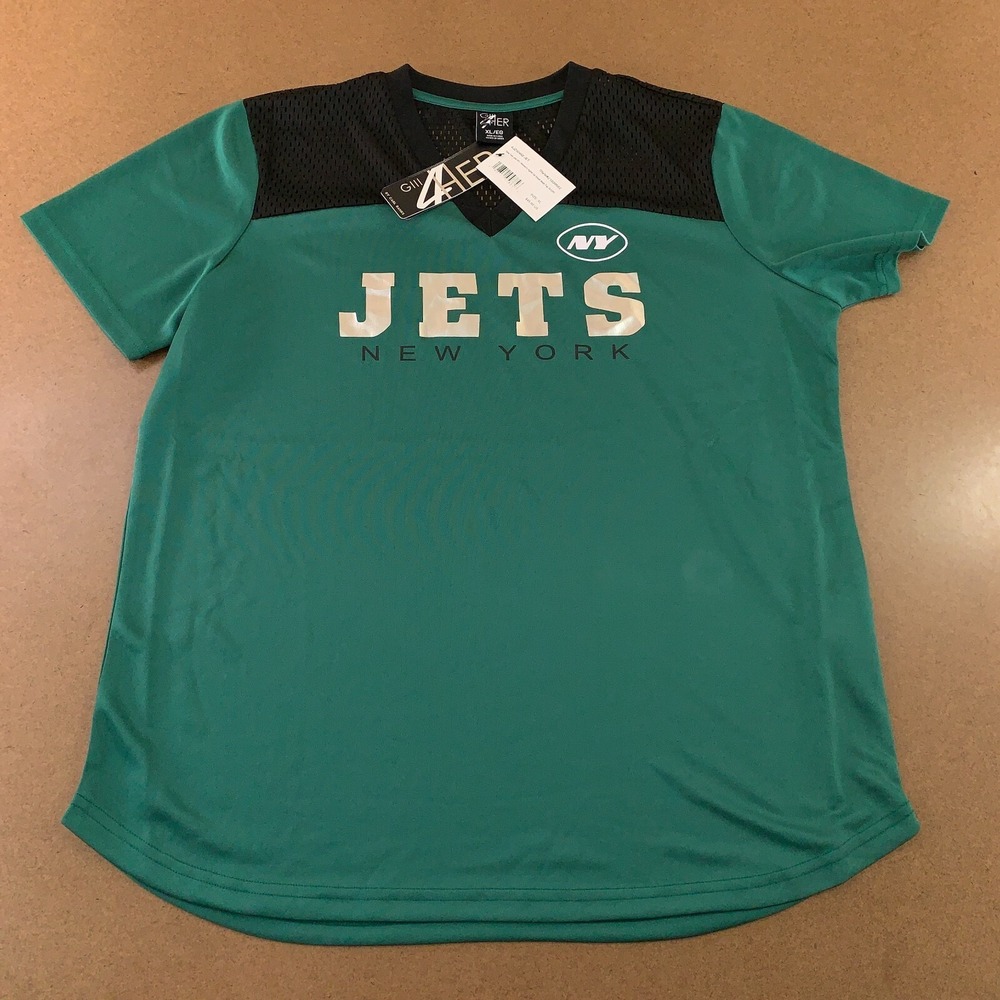 New York Jets GIII Womens Size XL Green Short Sleeve V Neck Pullover Top NWT